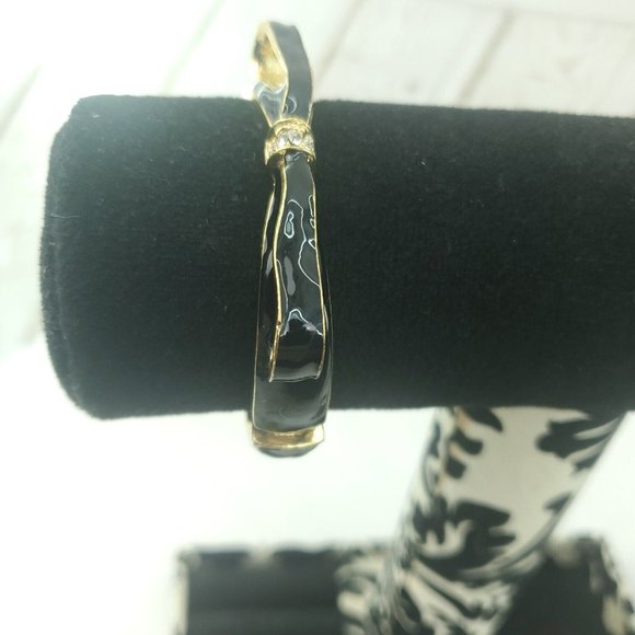 Womens Black And Gold Bow Wrist Fashion Jewelry Spring Ring Bangle Bracelet - Picture 3 of 10